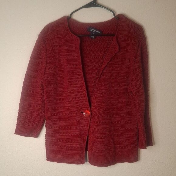 Jones New York Charming Red Knit Jacket size large - Picture 1 of 6
